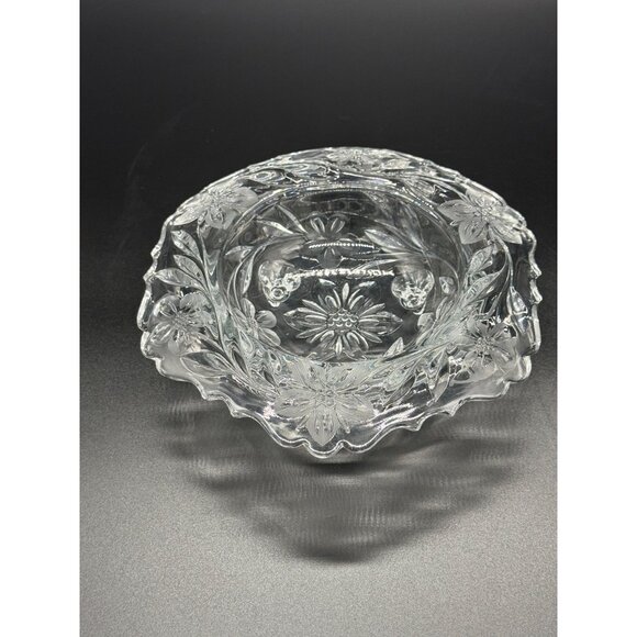 Vintage Leaded Etched Clear Crystal Footed Compote Bowl Floral Design 7" Diamete - Picture 1 of 16